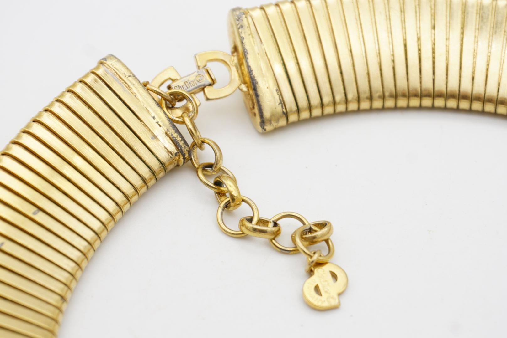 Christian Dior Vintage Yellow Lapis Oval Crystals Omega Necklace Earrings Set 9