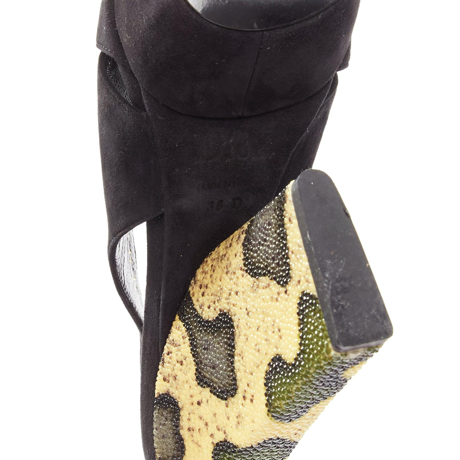 CHRISTIAN DIOR Vintage yellow scaled leather black suede platforms EU38 For Sale 5