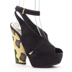 CHRISTIAN DIOR Vintage yellow scaled leather black suede platforms EU38