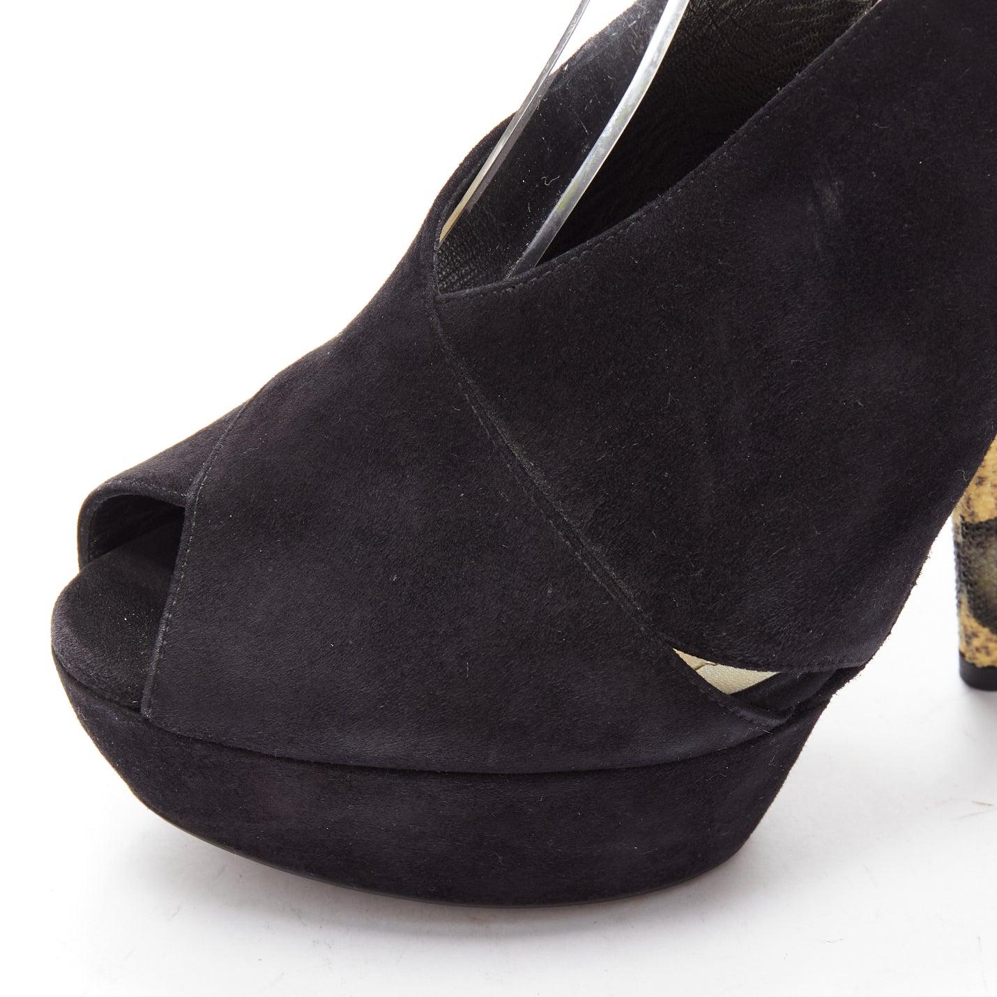CHRISTIAN DIOR Vintage yellow scaled leather black suede platforms EU38 For Sale 2