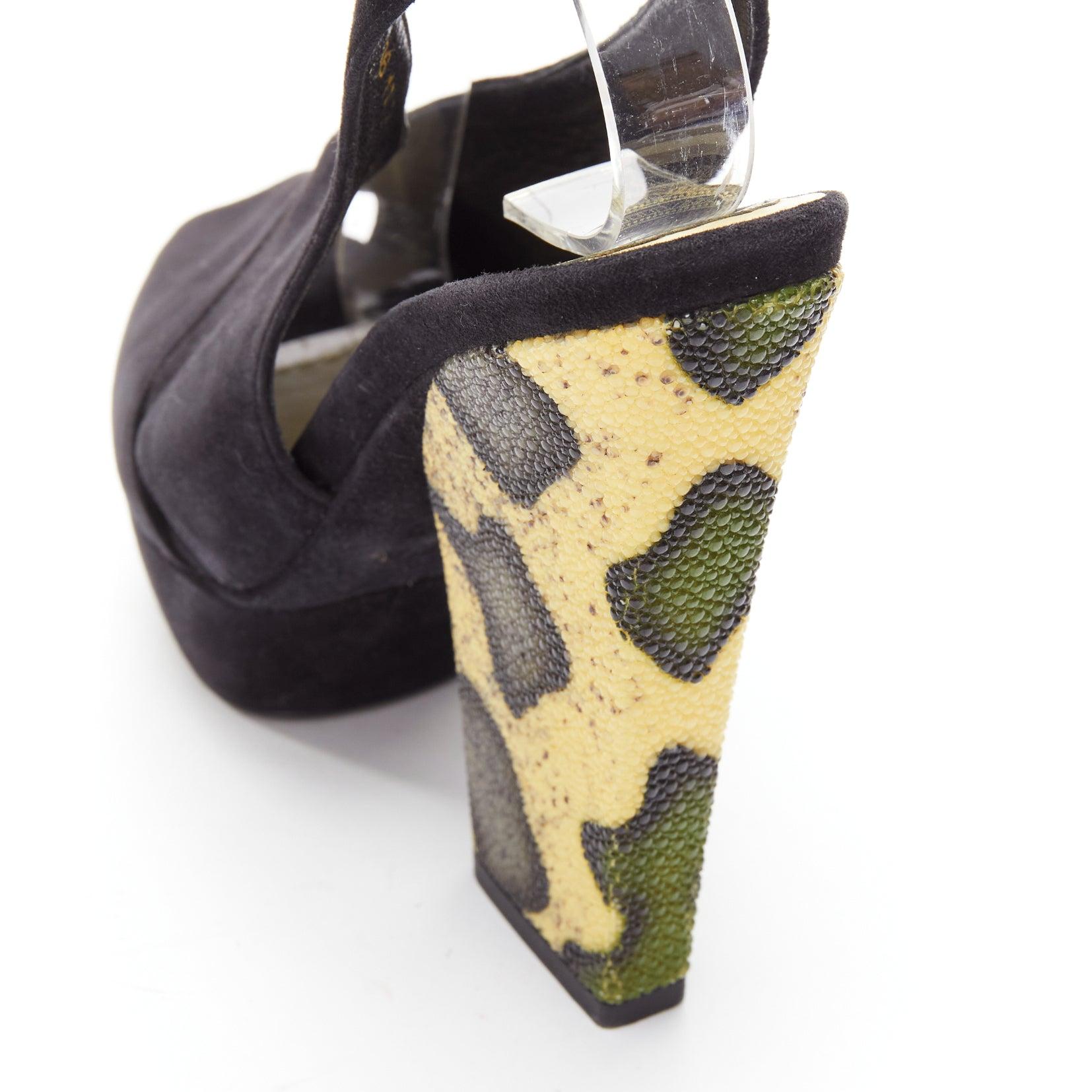CHRISTIAN DIOR Vintage yellow scaled leather black suede platforms EU38 For Sale 3
