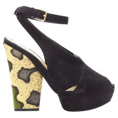 CHRISTIAN DIOR Vintage yellow scaled leather black suede platforms EU38