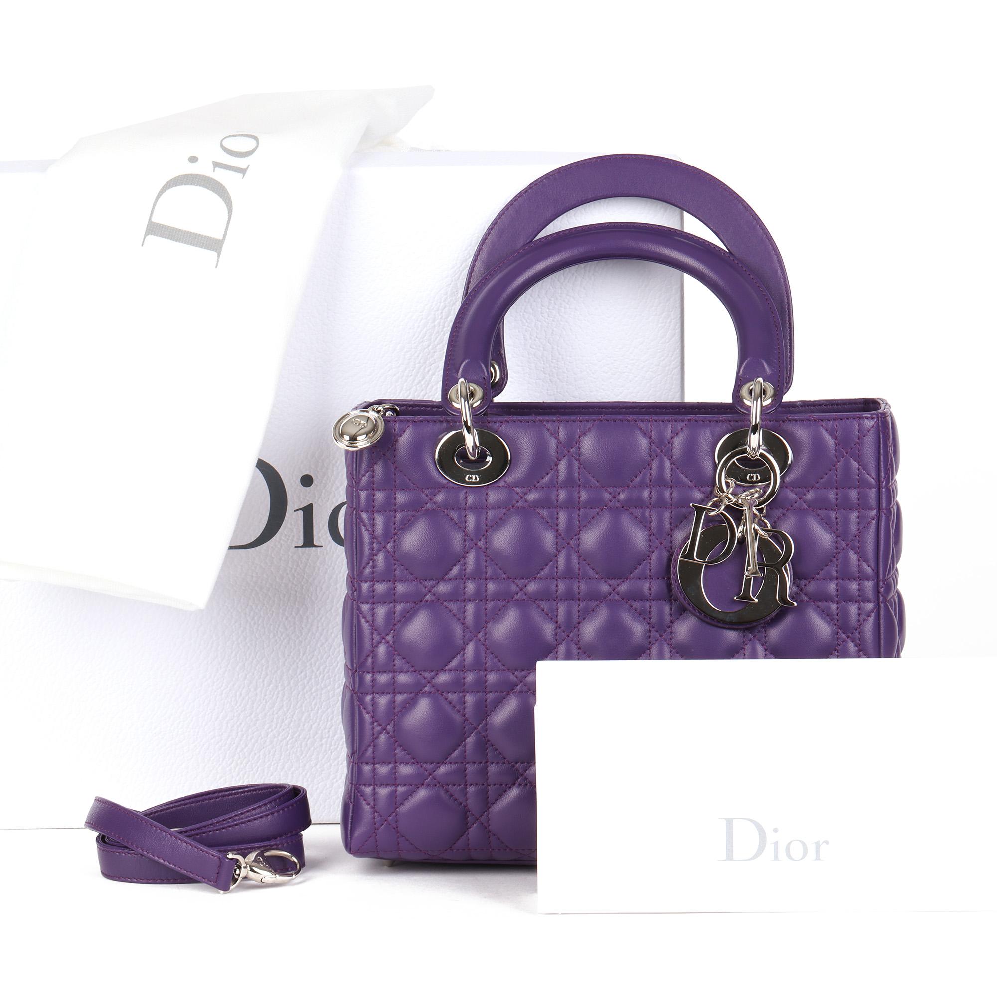 CHRISTIAN DIOR Violet Cannage Lambskin Leather Medium Lady Dior Bag 4