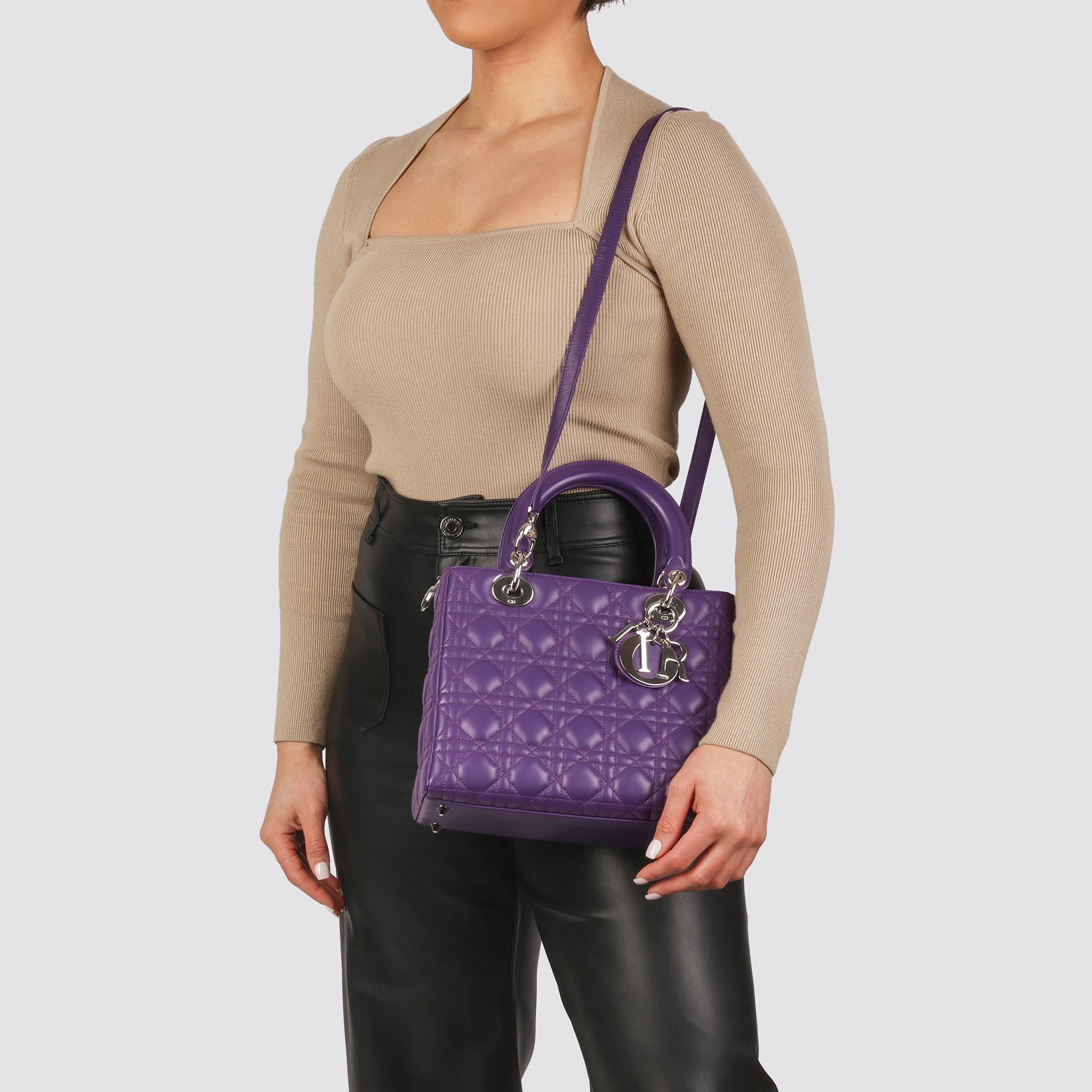 CHRISTIAN DIOR Violet Cannage Lambskin Leather Medium Lady Dior Bag 5
