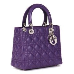 CHRISTIAN DIOR Violet Cannage Lambskin Leather Medium Lady Dior Bag