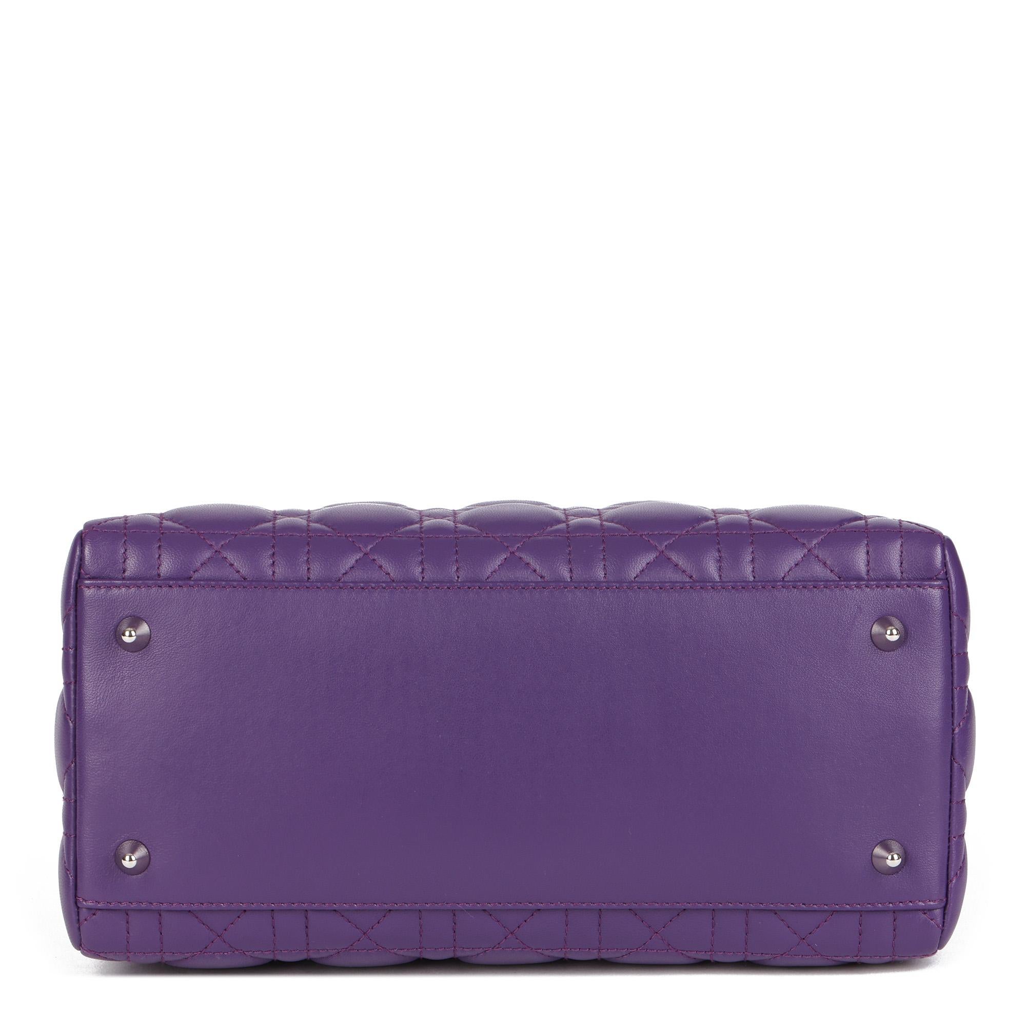 Purple CHRISTIAN DIOR Violet Cannage Lambskin Leather Medium Lady Dior Bag