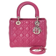 Christian Dior Violet Quilted Cannage Leather Lady Dior Medium Handbag