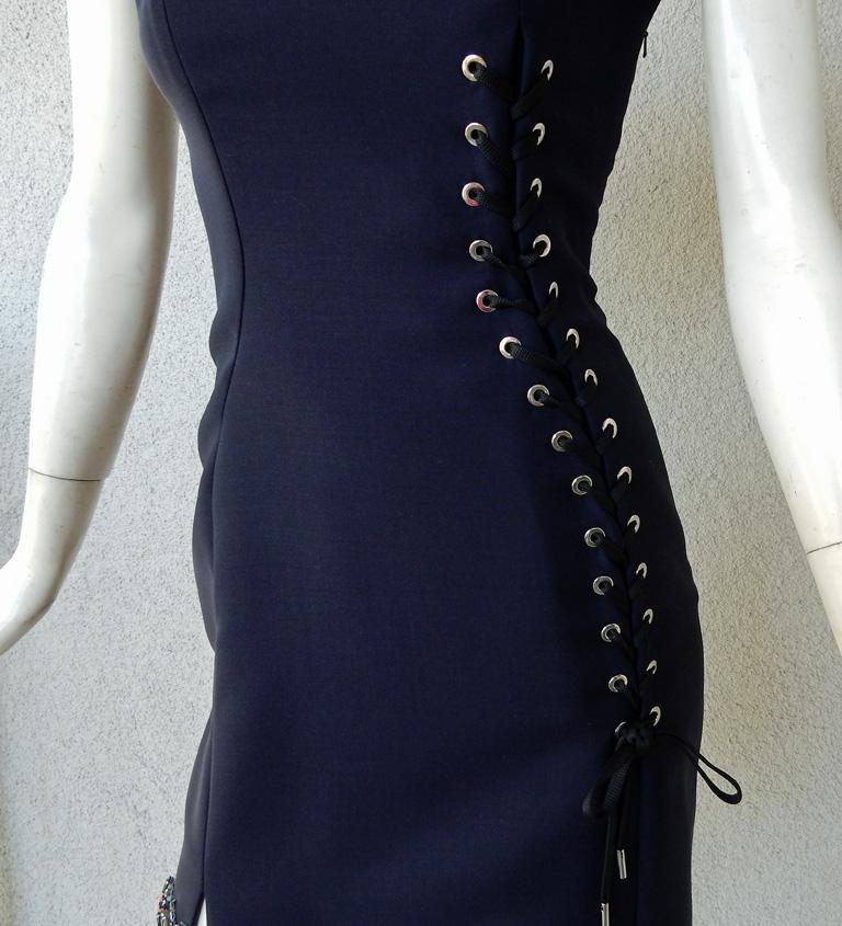 Christian Dior Vogue Cover Runway Cold Shoulder Laceup Corset Dress In Excellent Condition For Sale In Los Angeles, CA