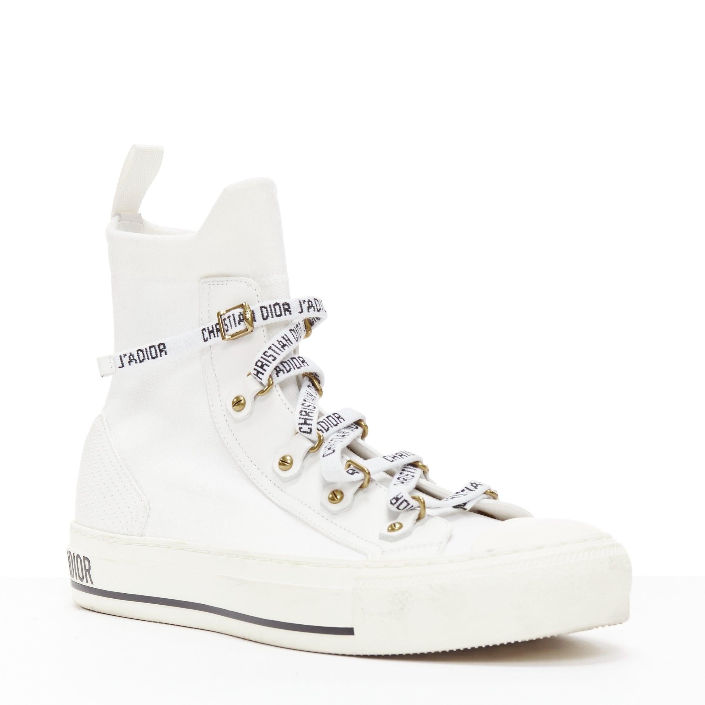 CHRISTIAN DIOR Walk'N'Dior white sock knit logo lace high top sneakers EU375
Reference: NKLL/A00120
Brand: Christian Dior
Collection: Walk'N'Dior
Material: Fabric, Rubber
Color: White, Black
Pattern: Solid
Closure: Lace Up
Extra Details: Technical