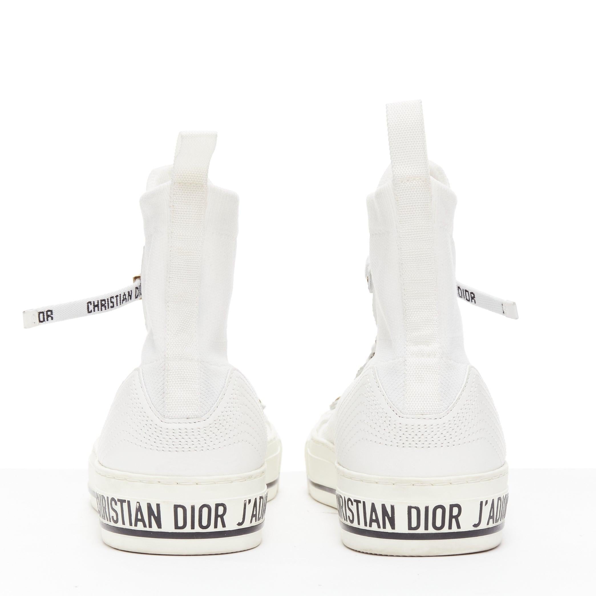 CHRISTIAN DIOR Walk'N'Dior white sock knit logo lace high top sneakers EU375 For Sale 1