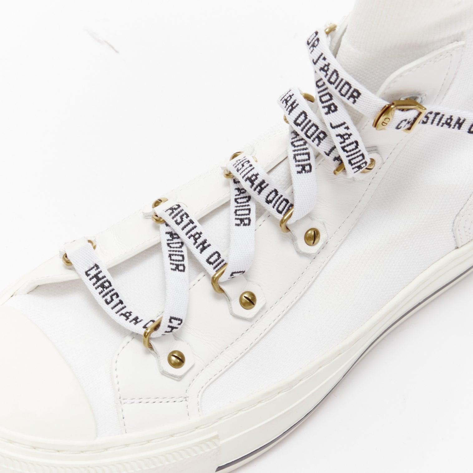 CHRISTIAN DIOR Walk'N'Dior white sock knit logo lace high top sneakers EU375 For Sale 3