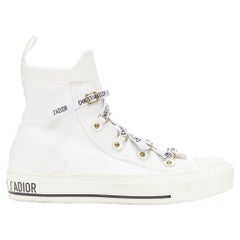 CHRISTIAN DIOR Walk'N'Dior white sock knit logo lace high top sneakers EU375