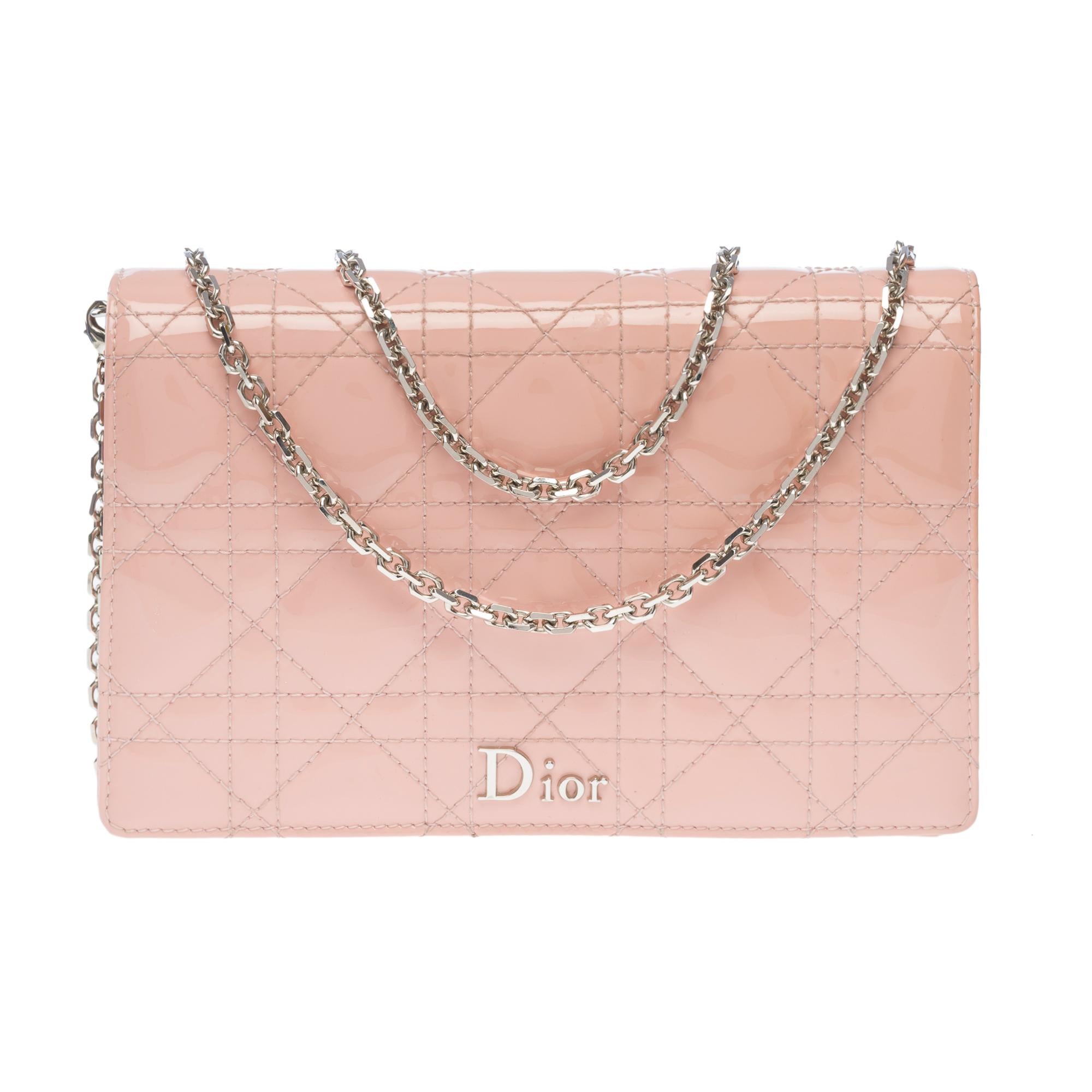 Christian Dior Wallet On Chain in patent pink cane leather , SHW In Good Condition In Paris, IDF
