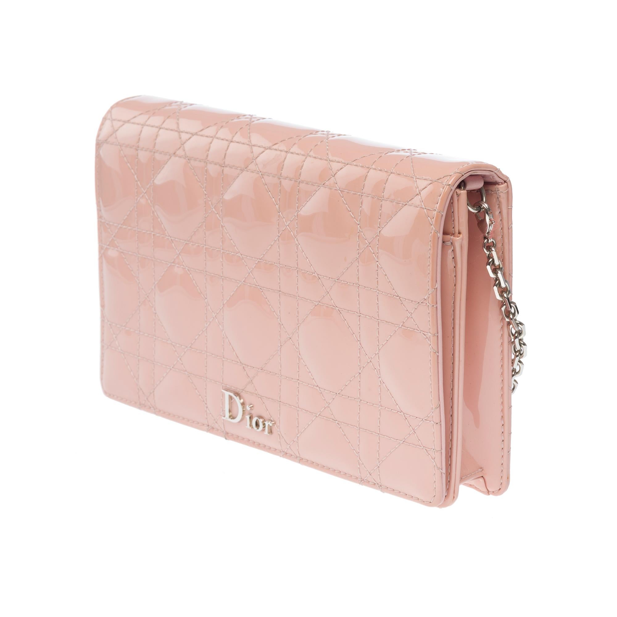 Christian Dior Wallet On Chain in patent pink cane leather , SHW 1