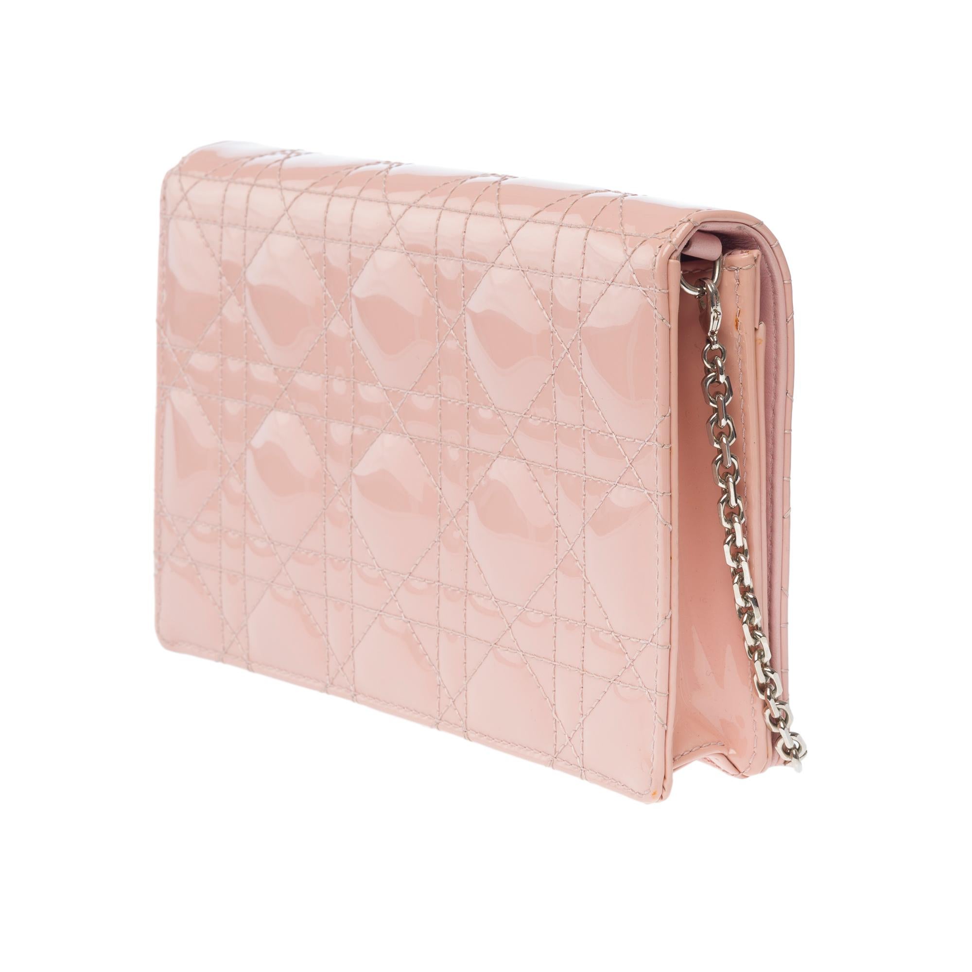 Christian Dior Wallet On Chain in patent pink cane leather , SHW 2