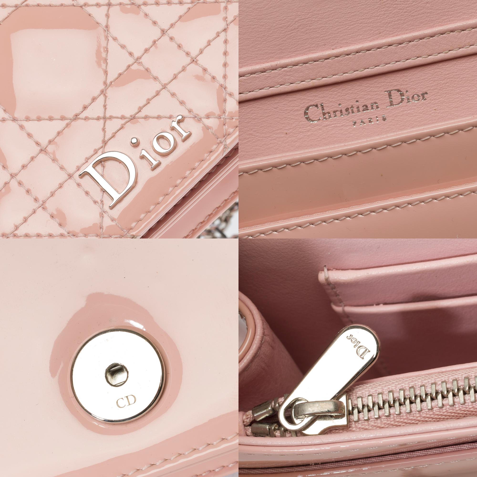 Christian Dior Wallet On Chain in patent pink cane leather , SHW 3