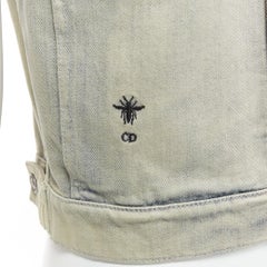 CHRISTIAN DIOR washed blue denim CD bee logo cropped vest top FR36 S