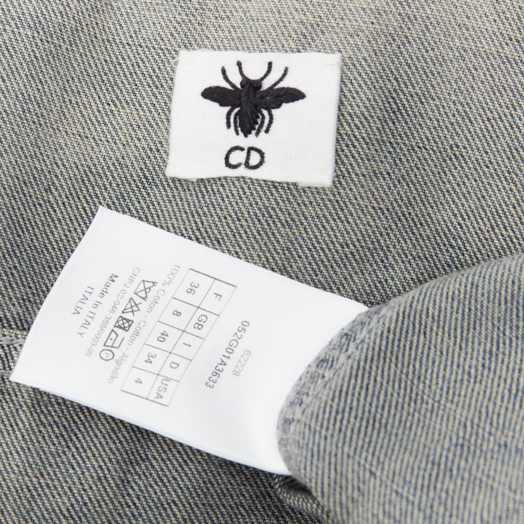 CHRISTIAN DIOR washed blue denim CD bee logo cropped vest top FR36 S For Sale 5