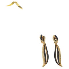 Christian Dior Wavy Vintage Earrings – Black Enamel & Rhinestones