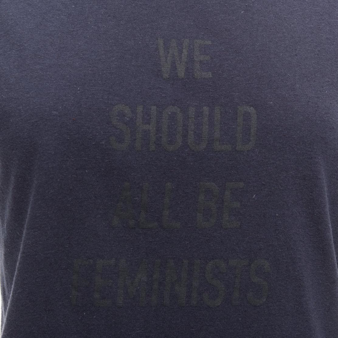 CHRISTIAN DIOR WE Should All Be Feminists washed navy cotton linen tshirt XS For Sale 2