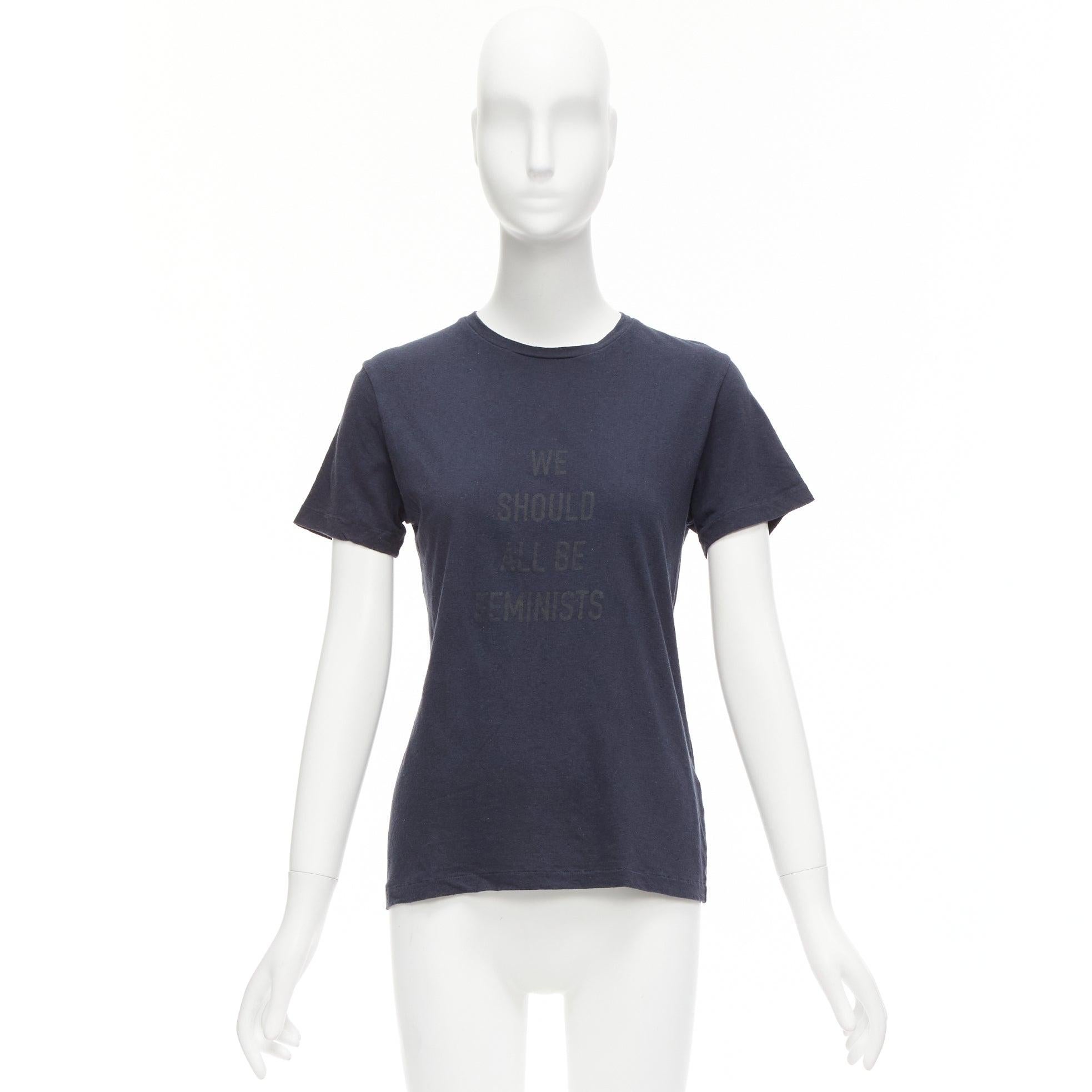 CHRISTIAN DIOR WE Should All Be Feminists washed navy cotton linen tshirt XS For Sale 4