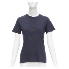 CHRISTIAN DIOR WE Should All Be Feminists Tshirt aus marineblauem Baumwoll-Leinen, gewaschen XS