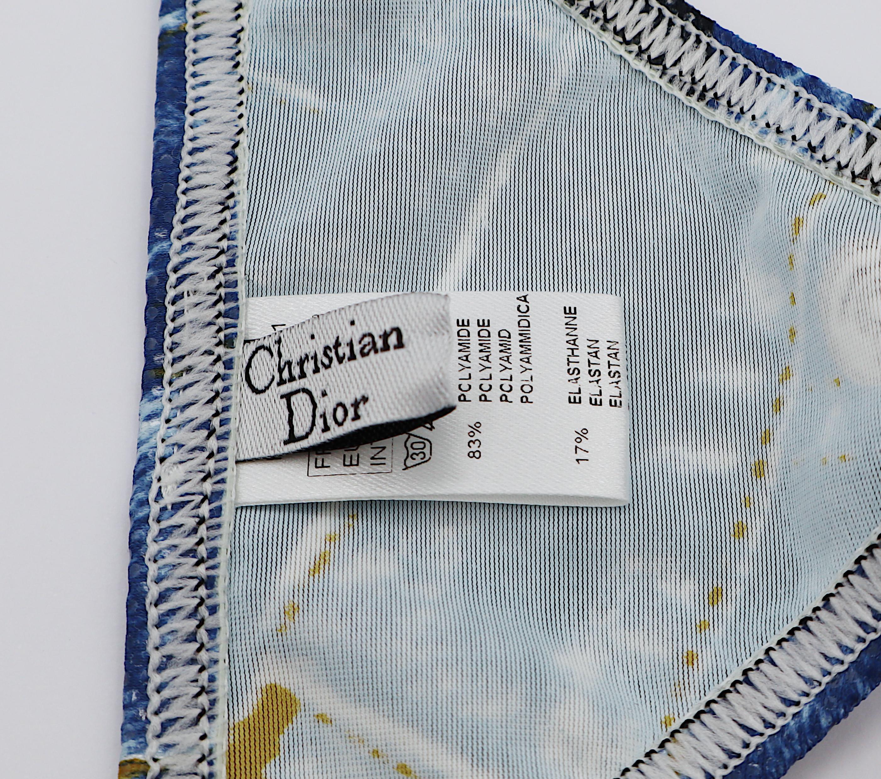 CHRISTIAN DIOR maillot de bain deux pièces en jean imprimé trompe-l'œil en vente 6