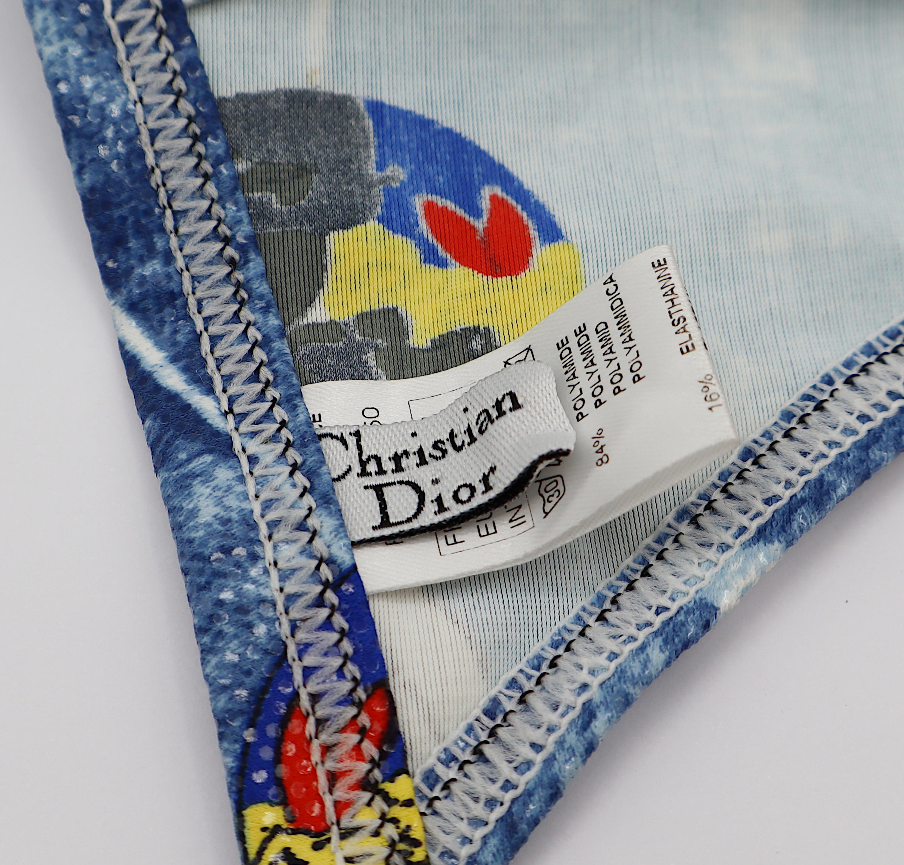 CHRISTIAN DIOR maillot de bain deux pièces en jean imprimé trompe-l'œil en vente 7