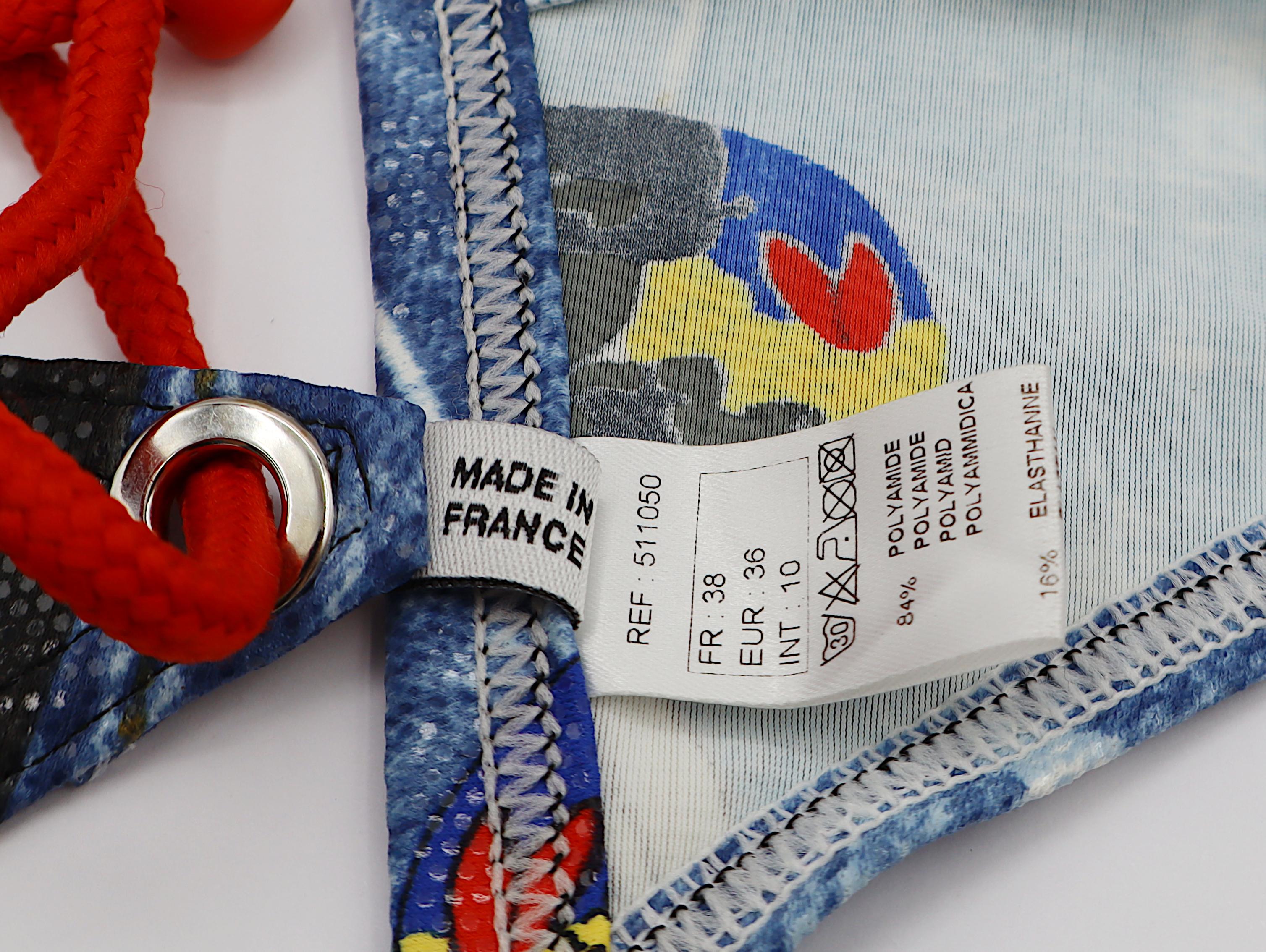 CHRISTIAN DIOR maillot de bain deux pièces en jean imprimé trompe-l'œil en vente 8