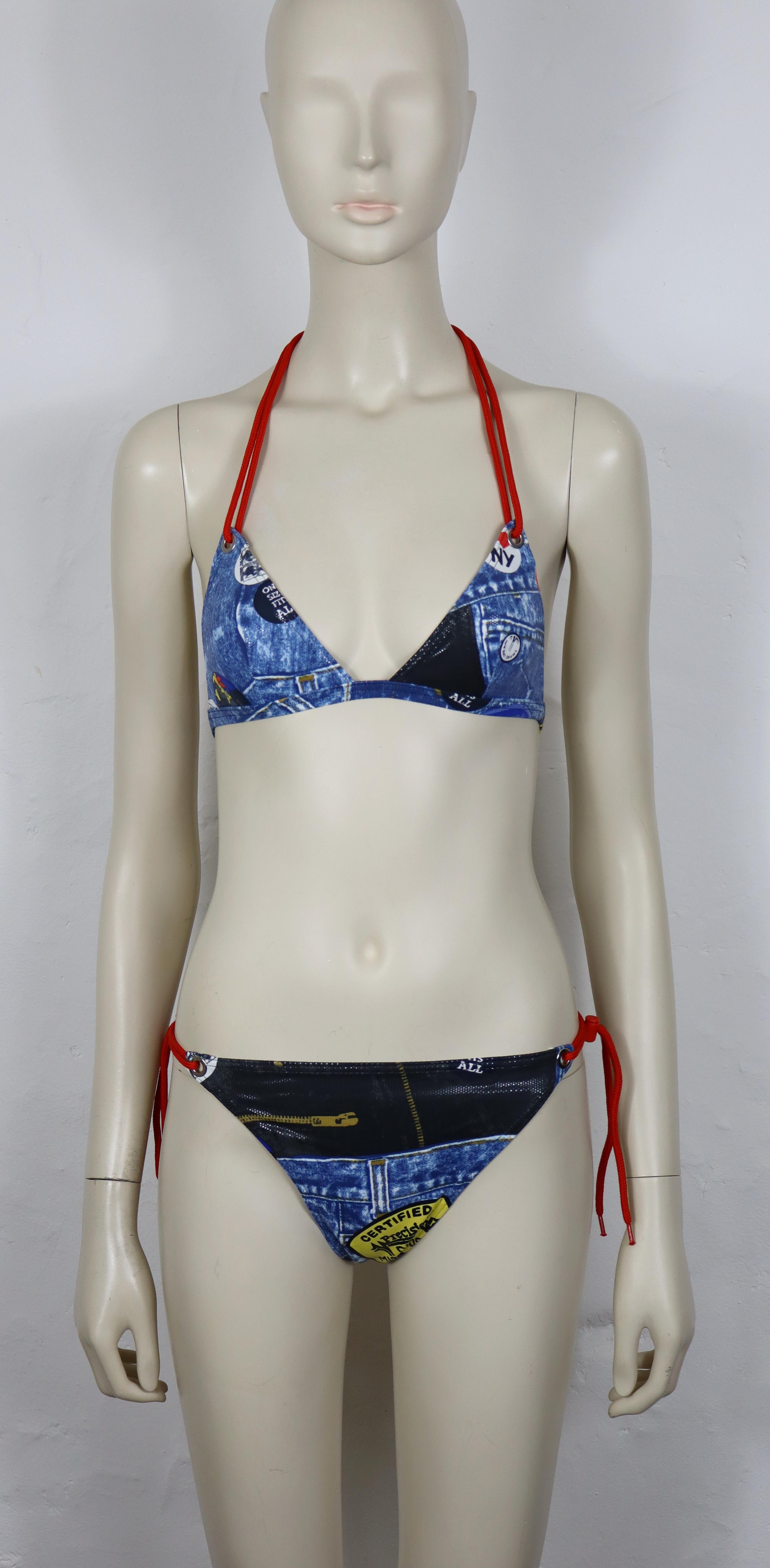 Gris CHRISTIAN DIOR maillot de bain deux pièces en jean imprimé trompe-l'œil en vente