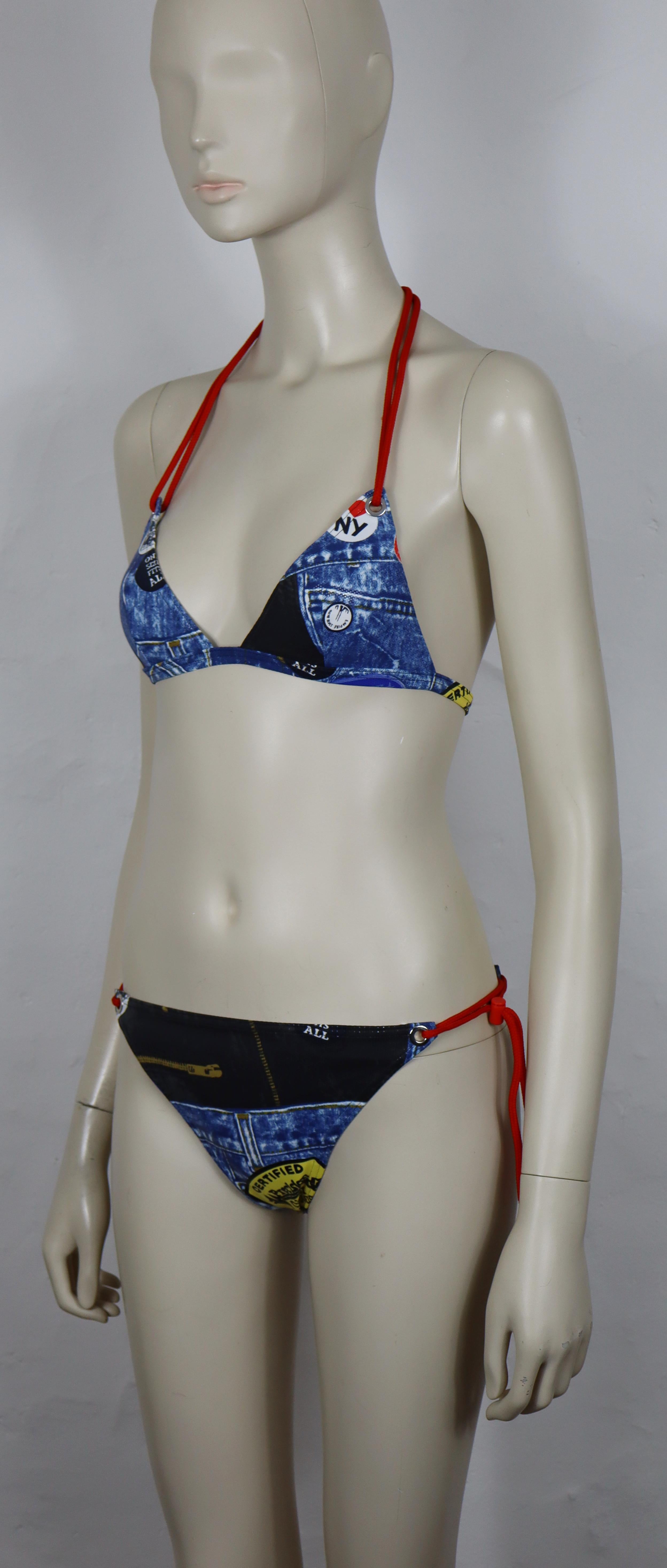 CHRISTIAN DIOR maillot de bain deux pièces en jean imprimé trompe-l'œil Excellent état - En vente à Nice, FR