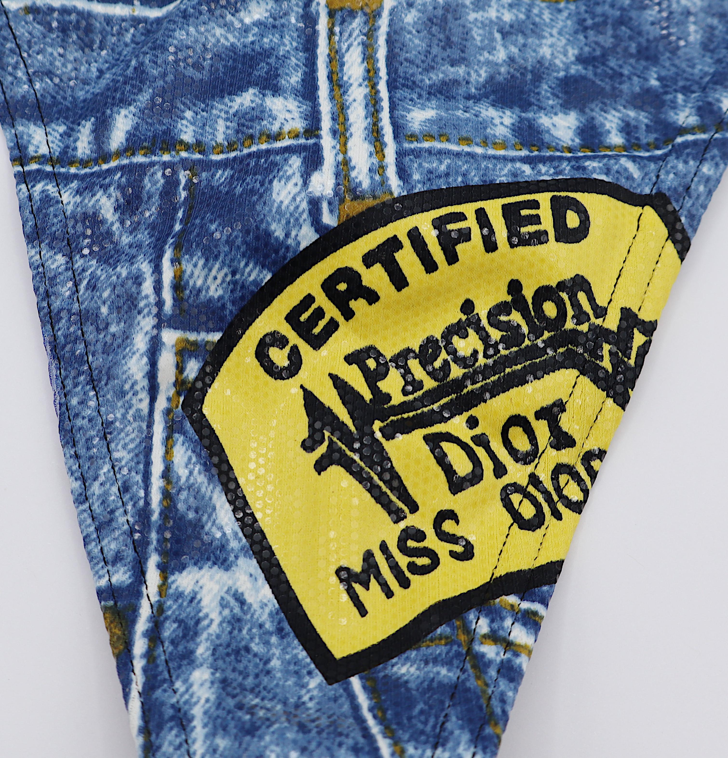 CHRISTIAN DIOR maillot de bain deux pièces en jean imprimé trompe-l'œil en vente 1