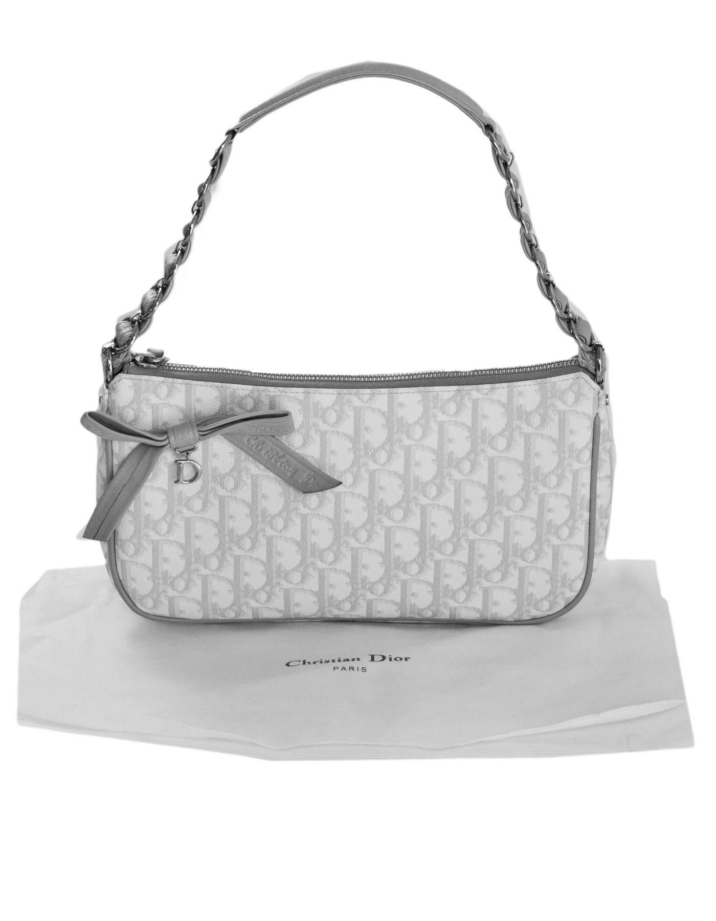 Christian Dior White & Grey Diorissimo Monogram Romantique Pochette Bag with DB 2