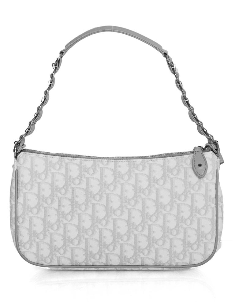 Christian Dior White and Grey Diorissimo Monogram Romantique Pochette Bag  with DB For Sale at 1stDibs
