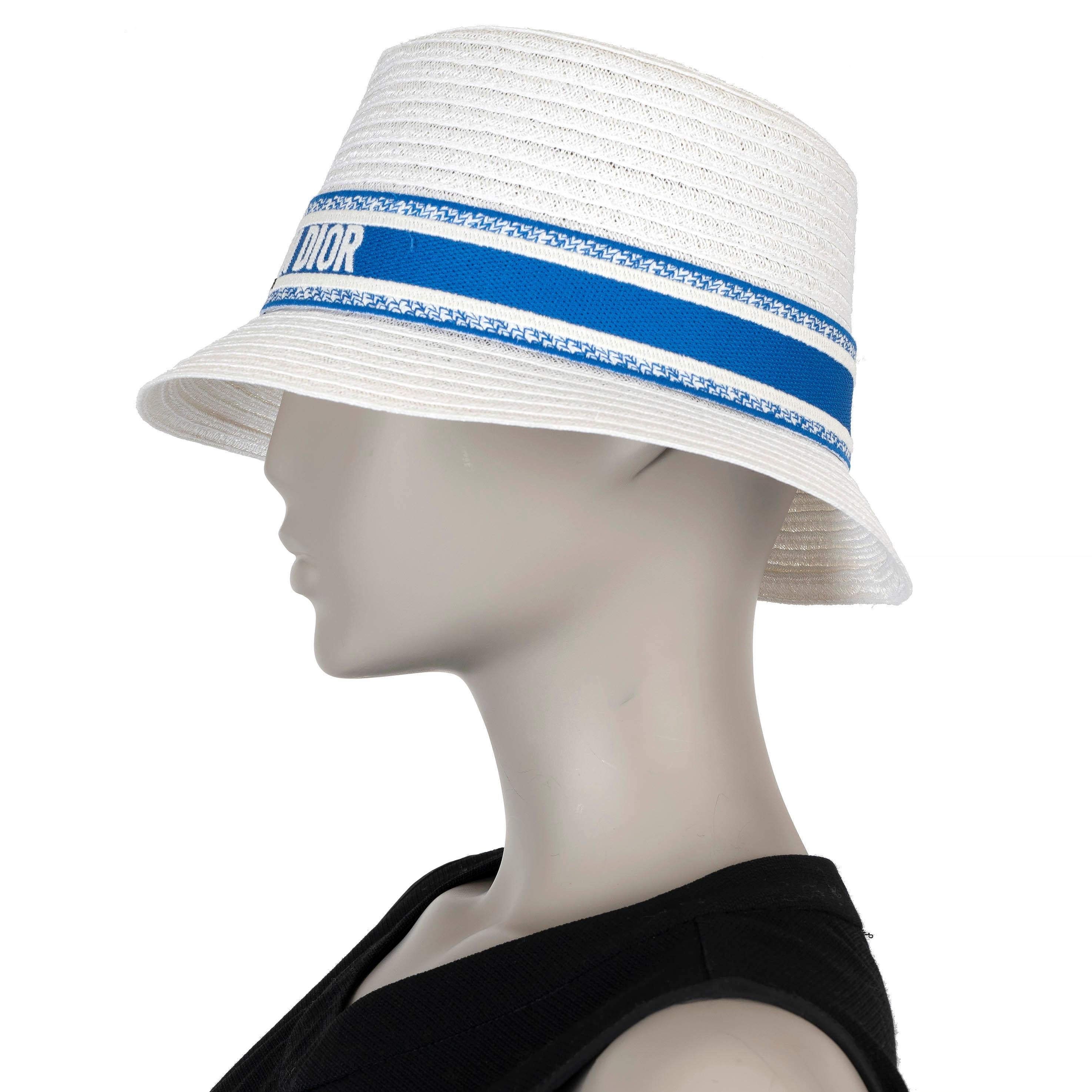 Grigio Christian Dior bianco 2022 DIORIVIERA D-BOBBY STRAW Cappello 57 in vendita