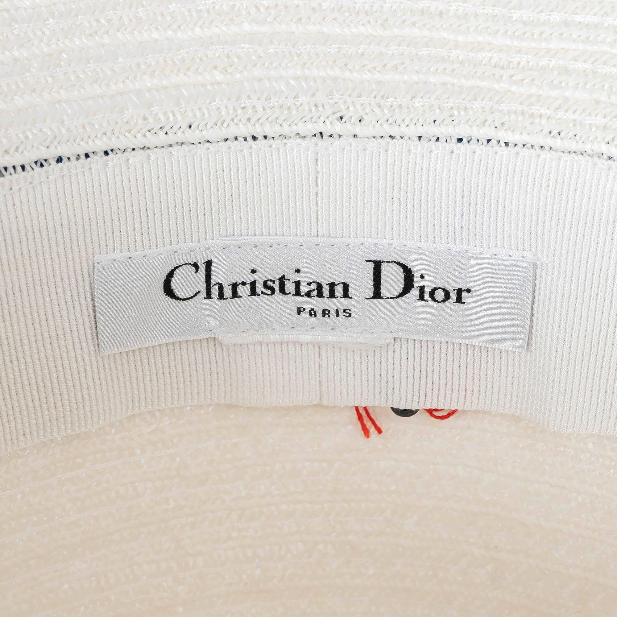 Christian Dior bianco 2022 DIORIVIERA D-BOBBY STRAW Cappello 57 in vendita 3