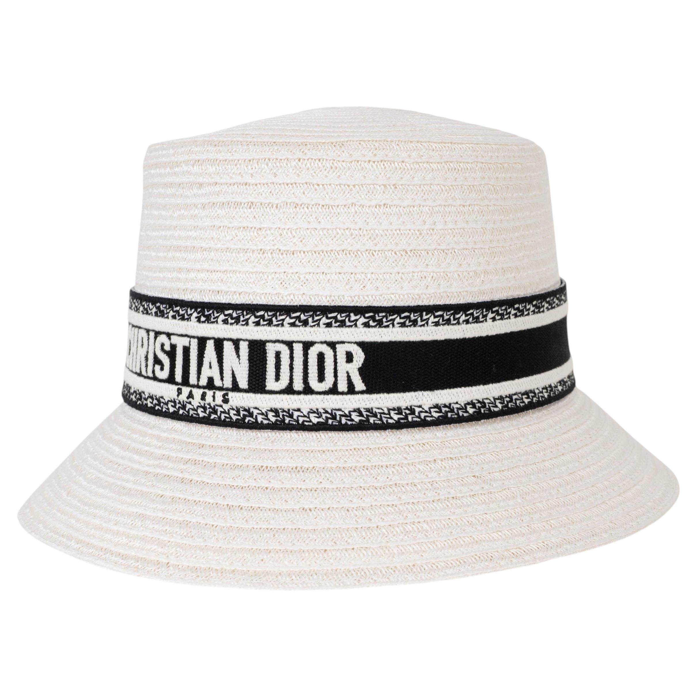 Pre-owned Dior Christian White 2022 Iviera D-booy Straw Bucket Hat 57