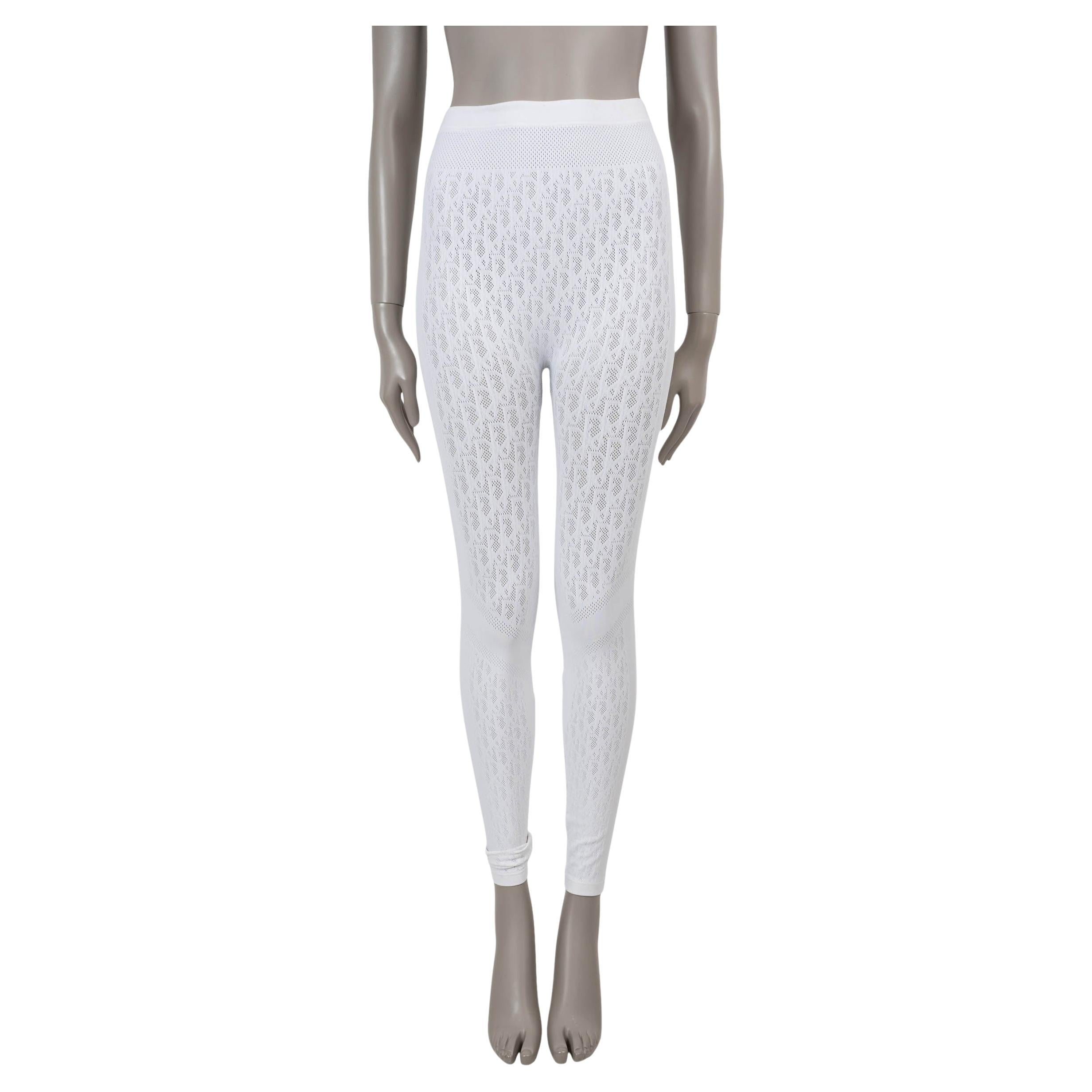 CHRISTIAN DIOR White 2022 OBLIQUE JACQUARD KNIT Leggings Pantalon M. en vente