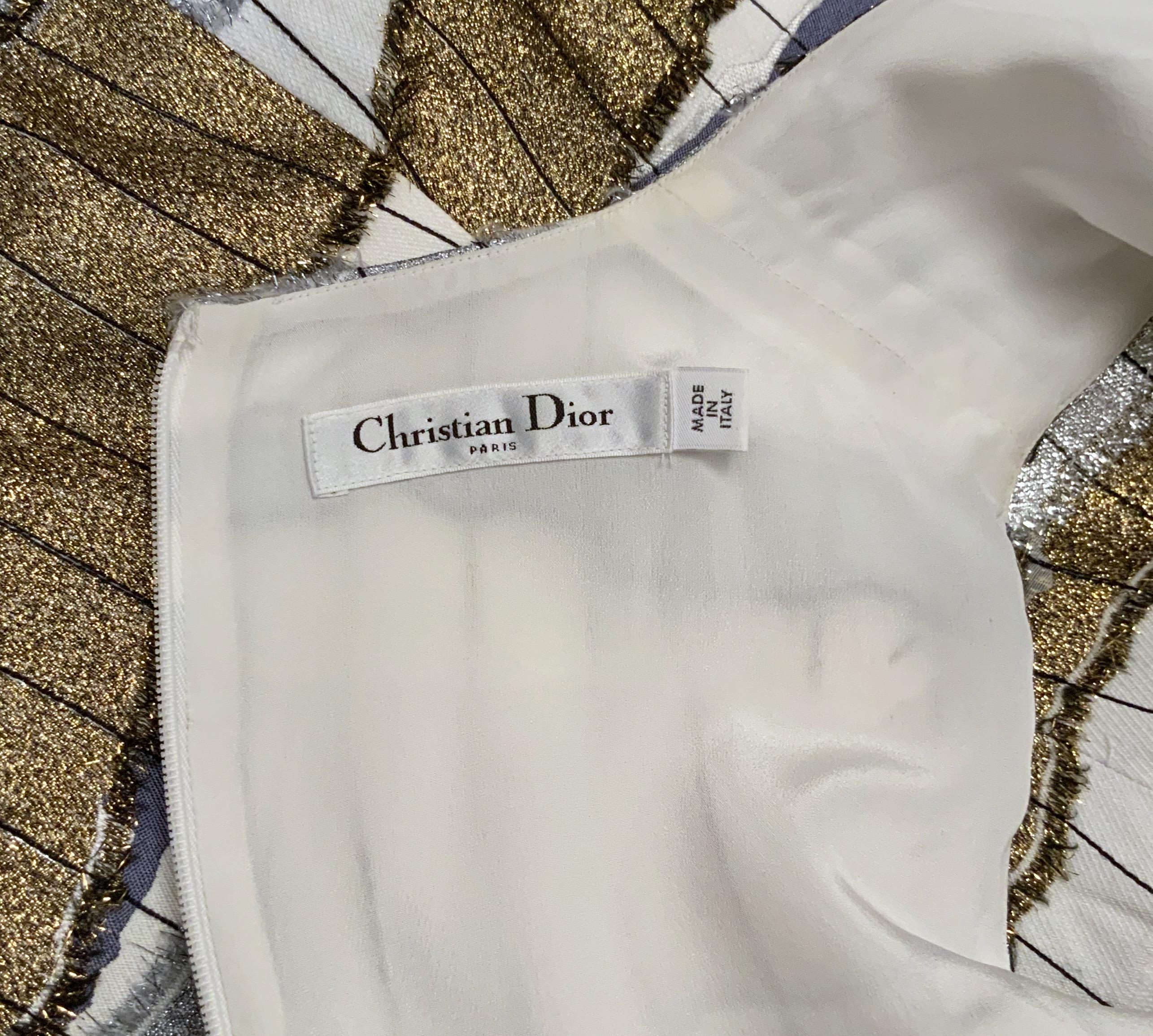 Christian Dior White and Gold Silk Sleeveless Top In Good Condition For Sale In Geneva, CH