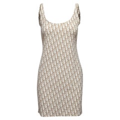 Christian Dior White & Beige Oblique Print Mini Dress