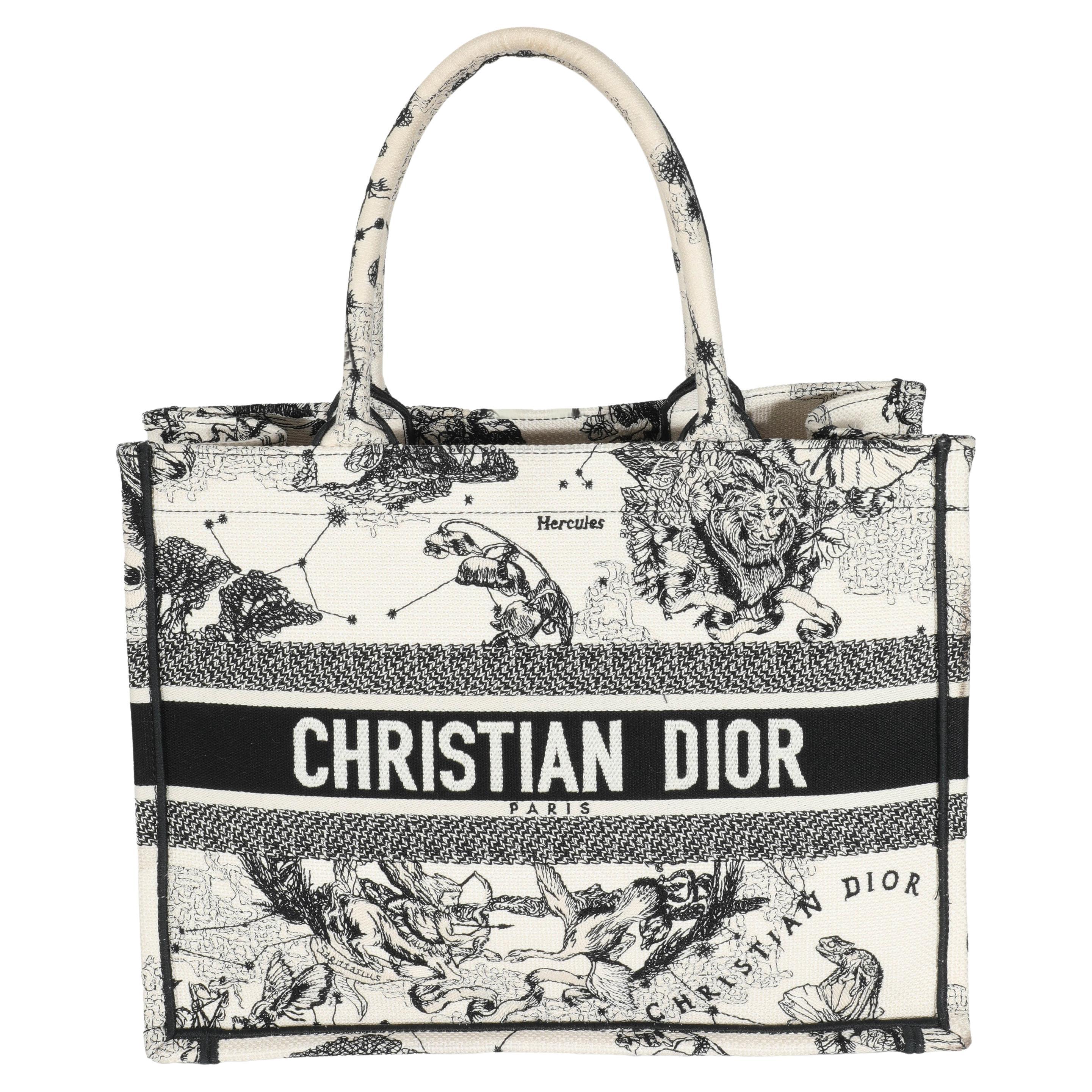 Christian Dior White Black Latte Zodiac Medium Book Tote For Sale at
