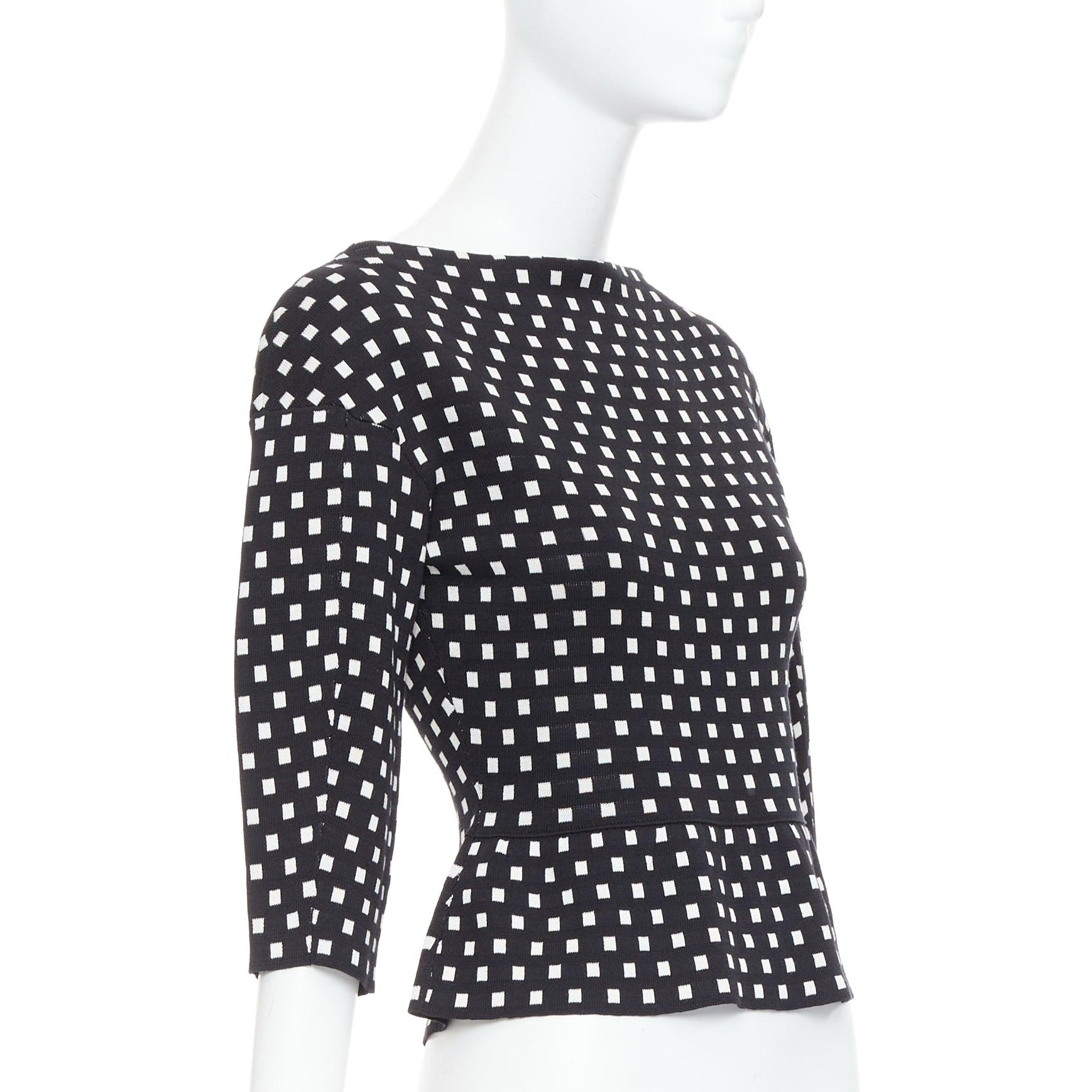 Black CHRISTIAN DIOR white black silk cotton check bateau neck sweater FR34 XS For Sale