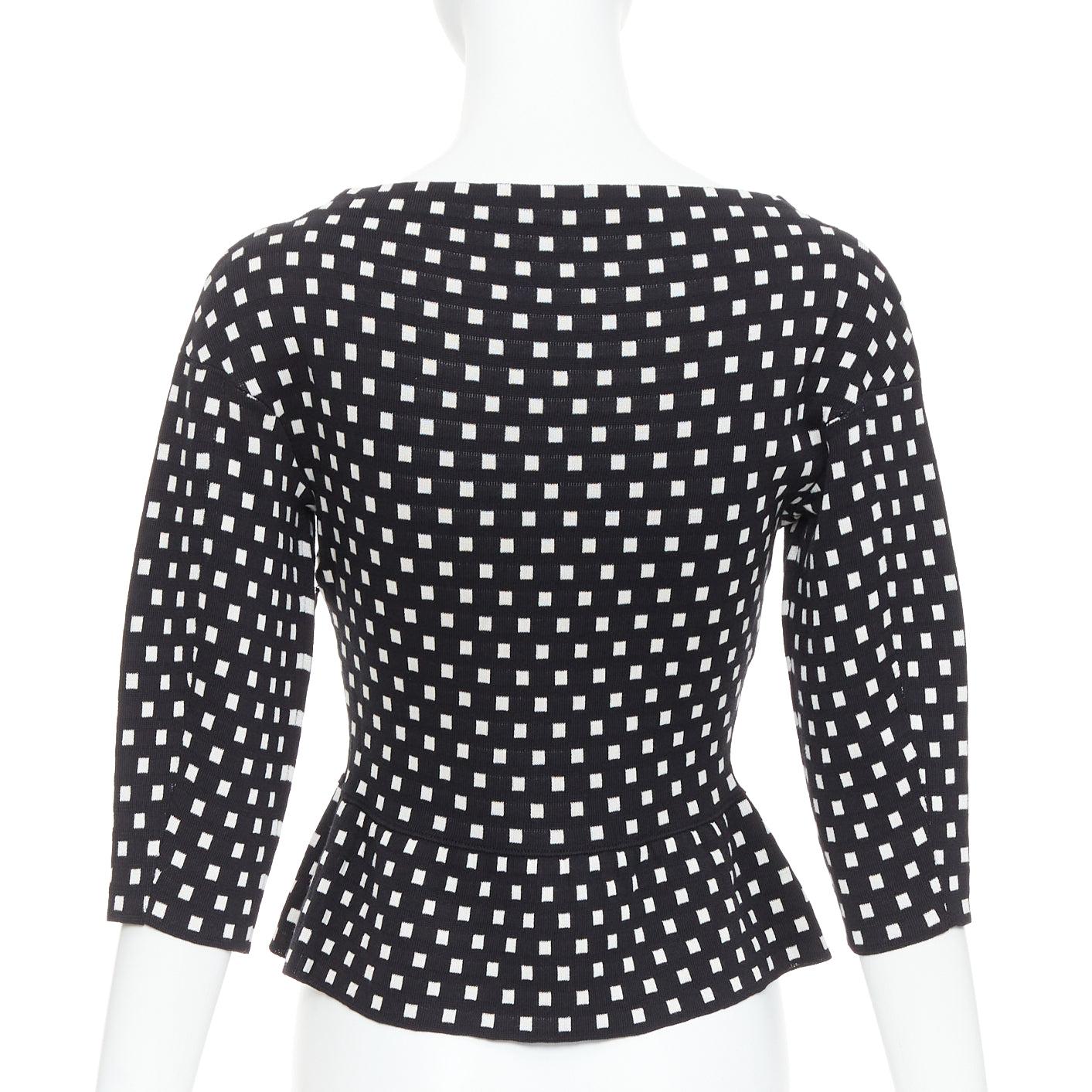 Women's CHRISTIAN DIOR white black silk cotton check bateau neck sweater FR34 XS For Sale