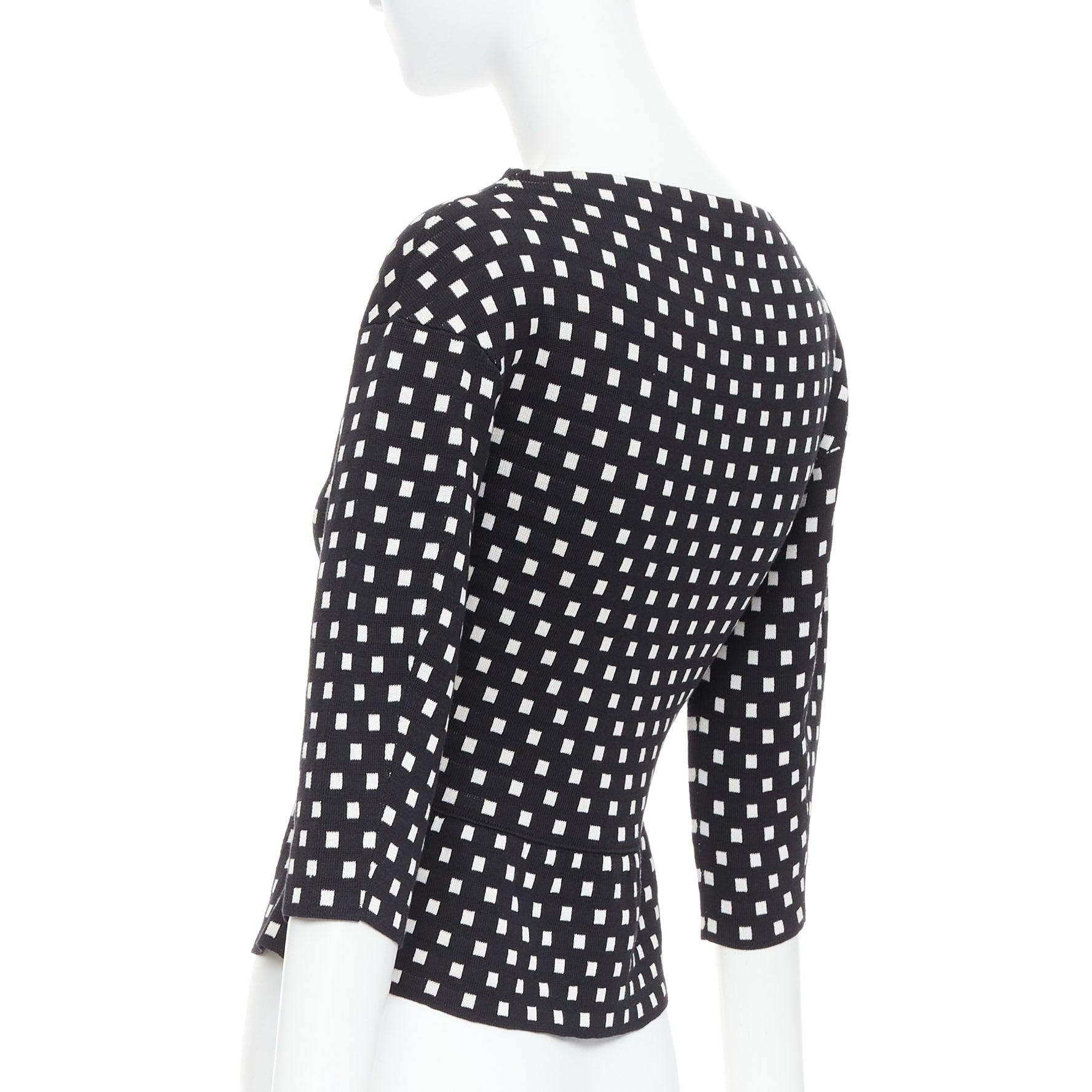 CHRISTIAN DIOR white black silk cotton check bateau neck sweater FR34 XS For Sale 1