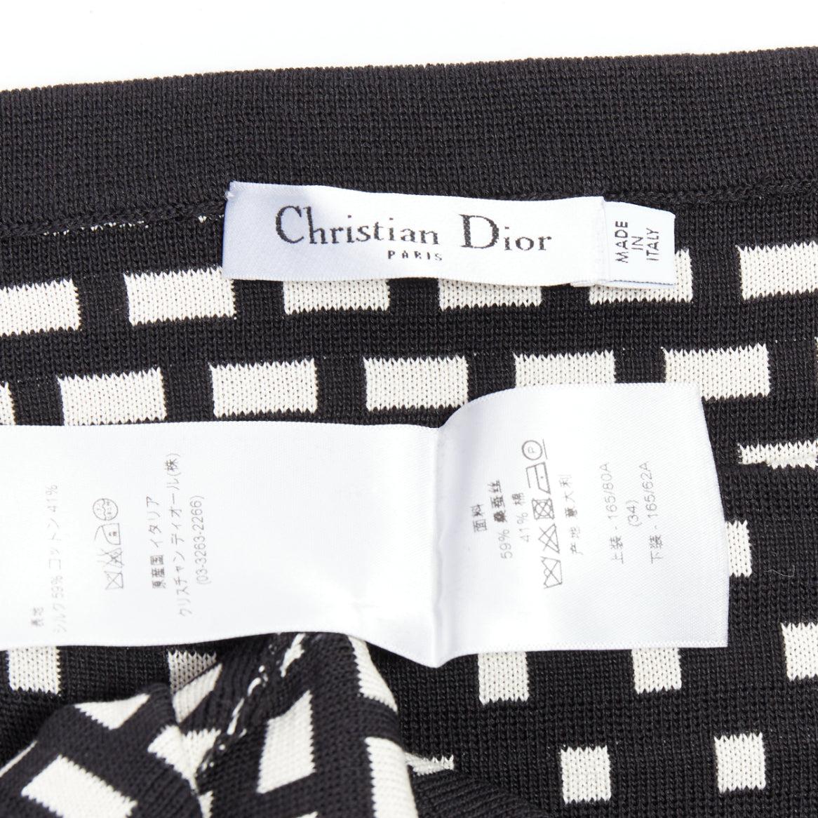 CHRISTIAN DIOR white black silk cotton check bateau neck sweater FR34 XS For Sale 3