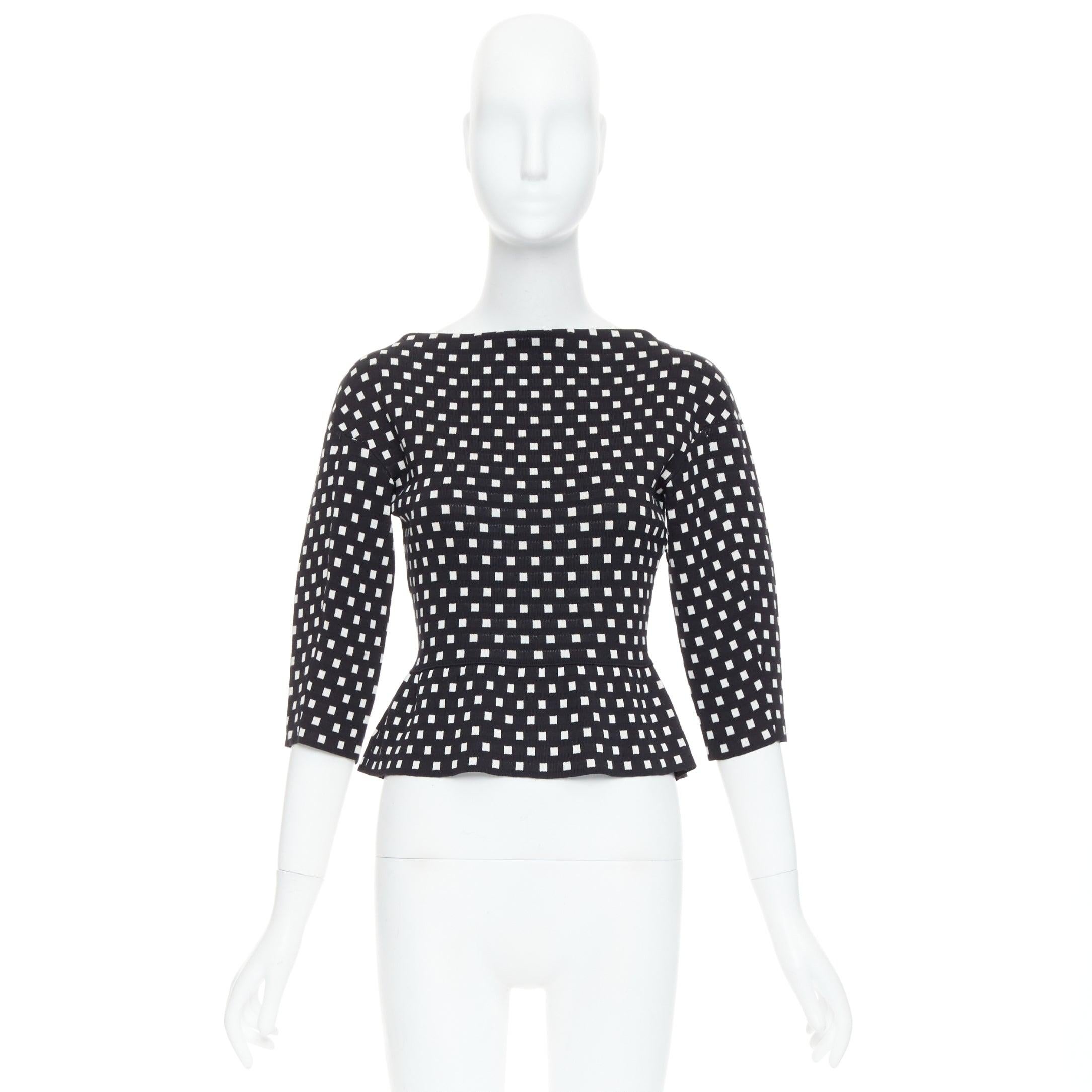 CHRISTIAN DIOR white black silk cotton check bateau neck sweater FR34 XS For Sale 4