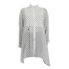 CHRISTIAN DIOR white black silk SHEER POLKA DOT OVERSIZED TUNIC Shirt Top S