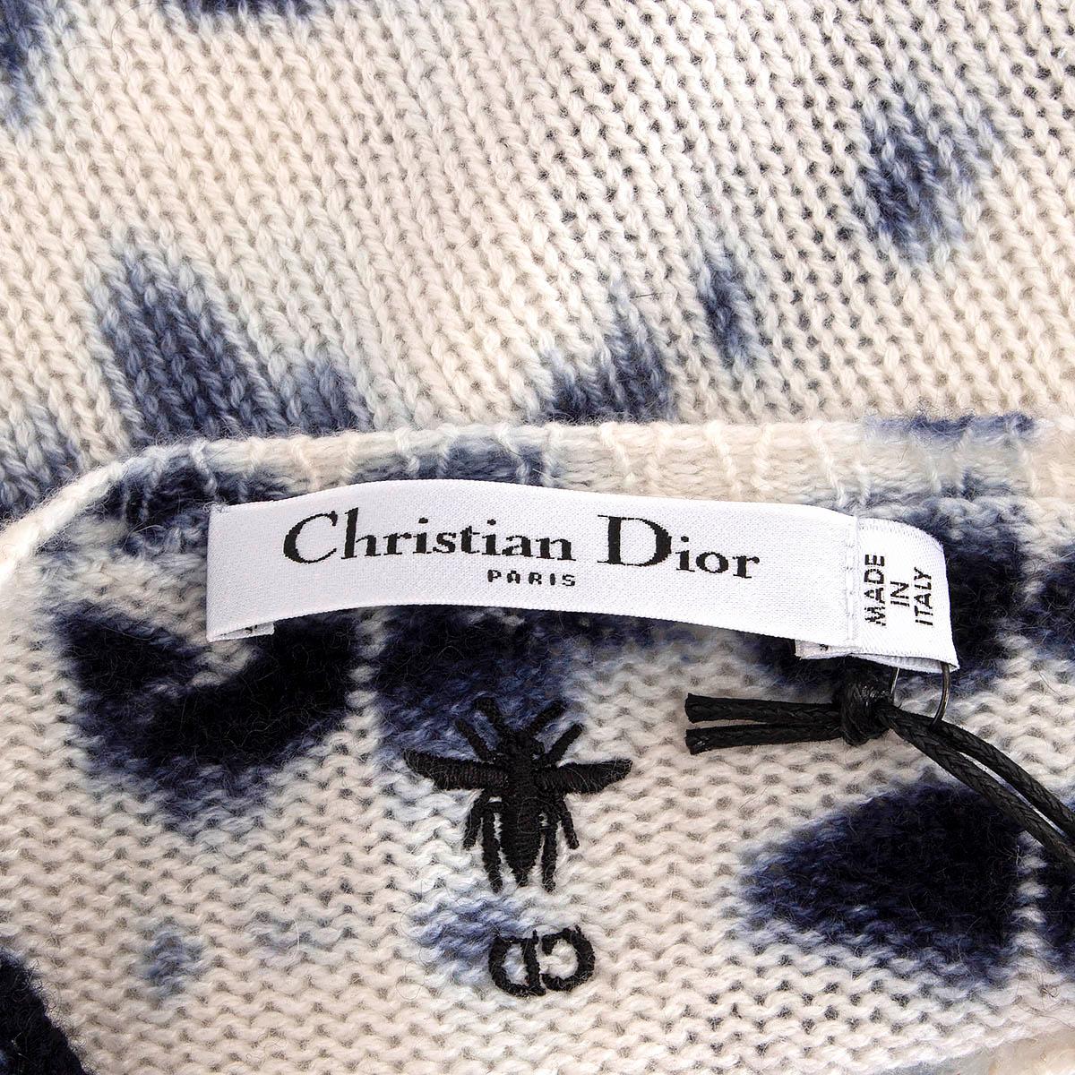 CHRISTIAN DIOR white & blue cashmere 2020 TIE-DYE Crewneck Sweater 36 XS 2