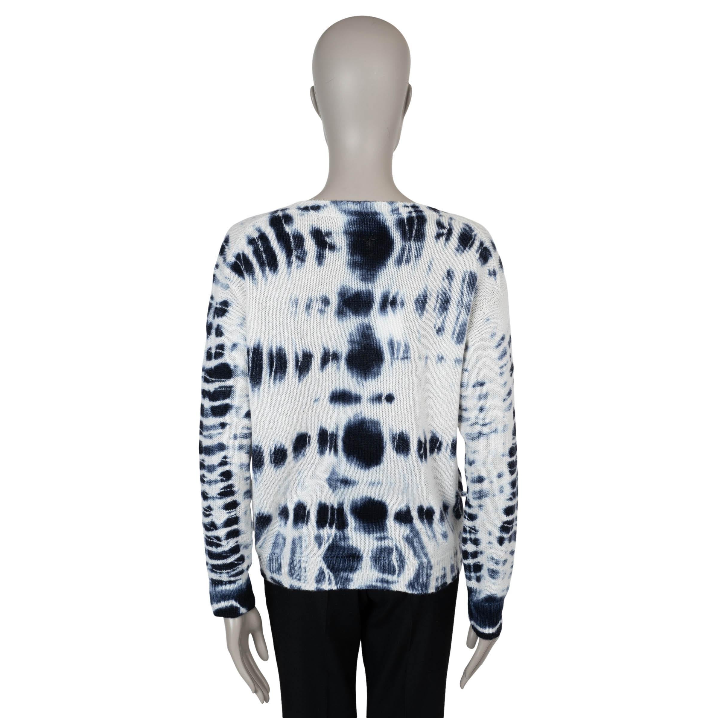 Gray CHRISTIAN DIOR white & blue cashmere 2020 TIE-DYE Sweater 36 XS For Sale