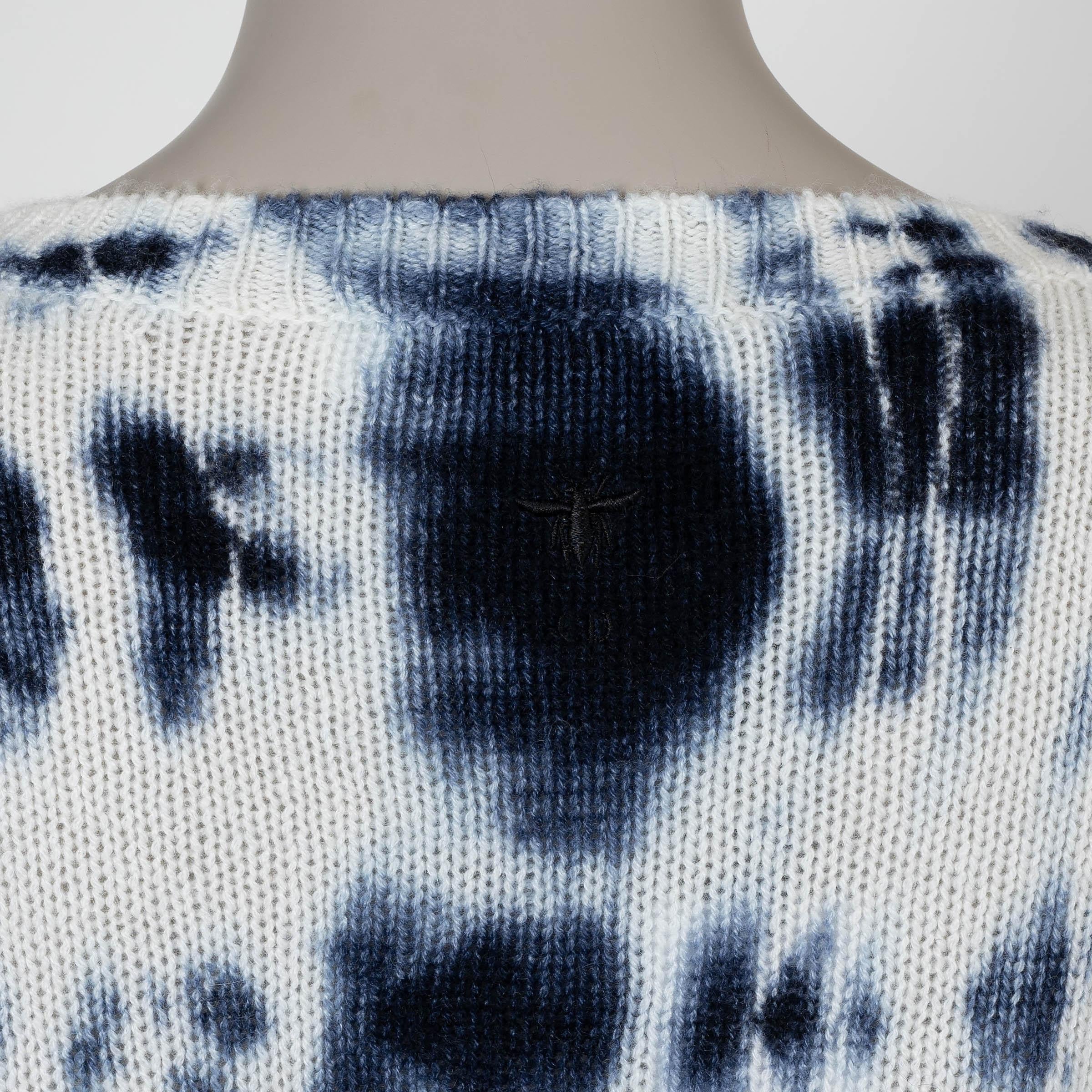 CHRISTIAN DIOR white & blue cashmere 2020 TIE-DYE Sweater 36 XS For Sale 1